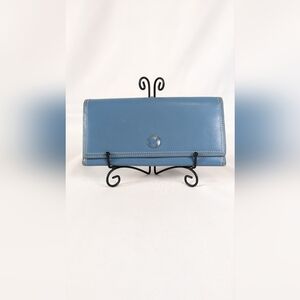 Coach Vintage Long Envelope Wallet Sky Blue Smooth Glove Tanned Leather Y2K
